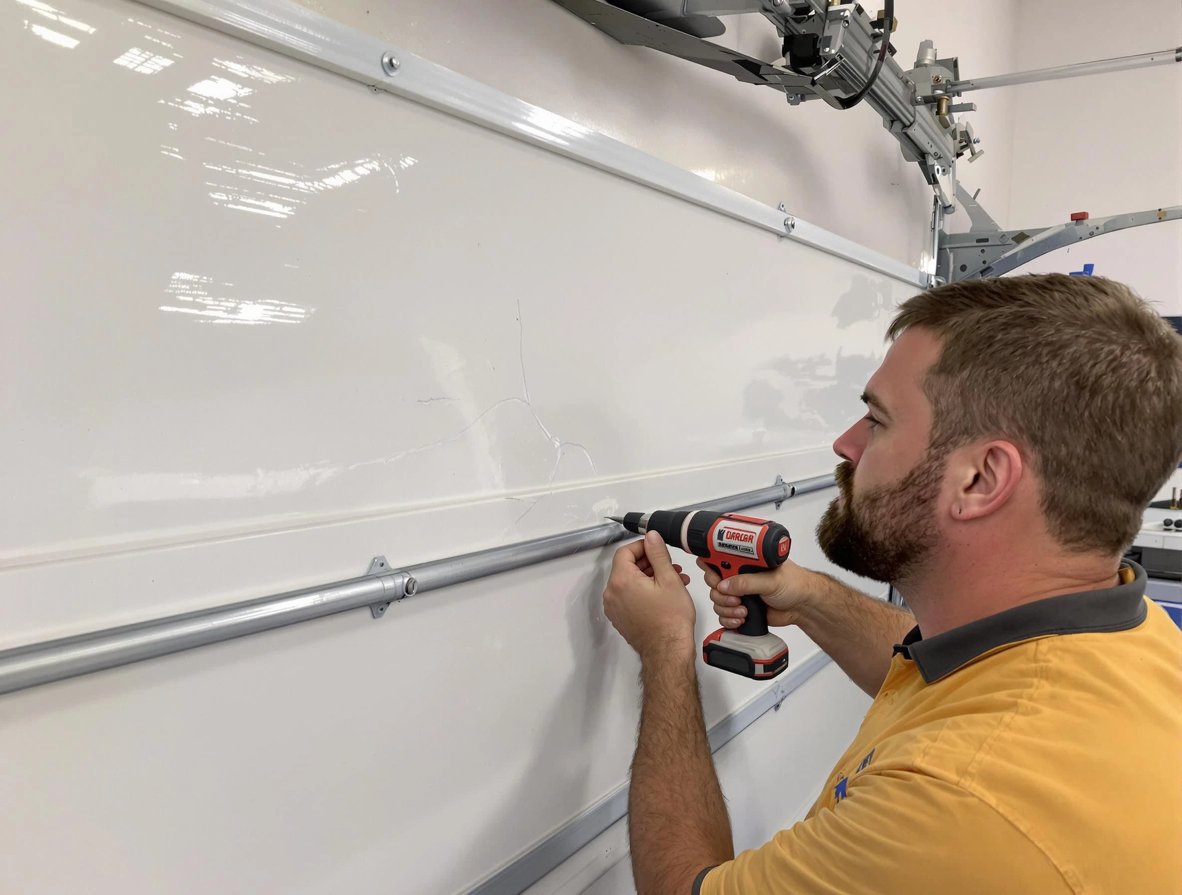 Punta Gorda Garage Door Repair expert performing dent repair on garage door in Punta Gorda