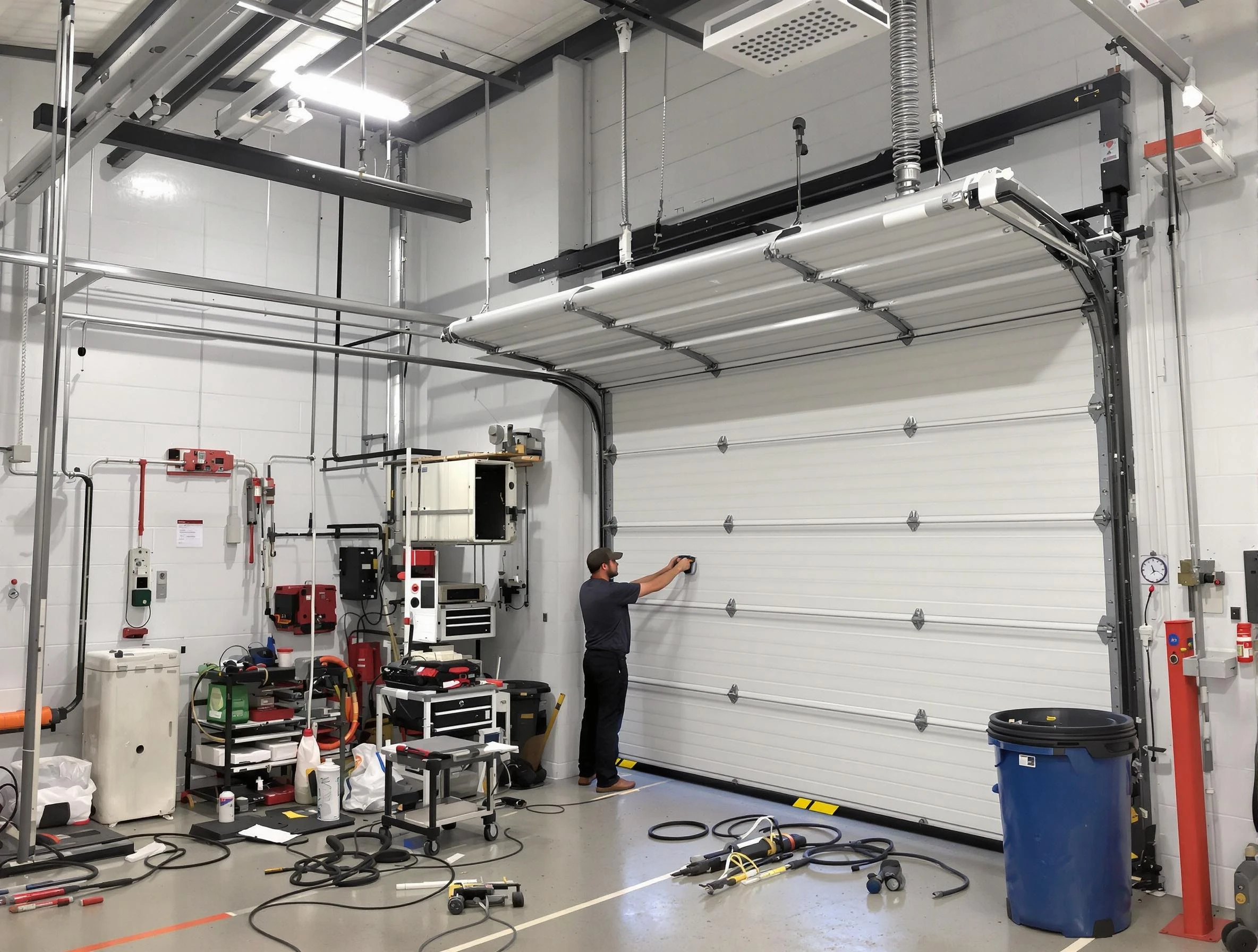 Punta Gorda Garage Door Repair certified technician performing commercial door repair at a Punta Gorda business facility