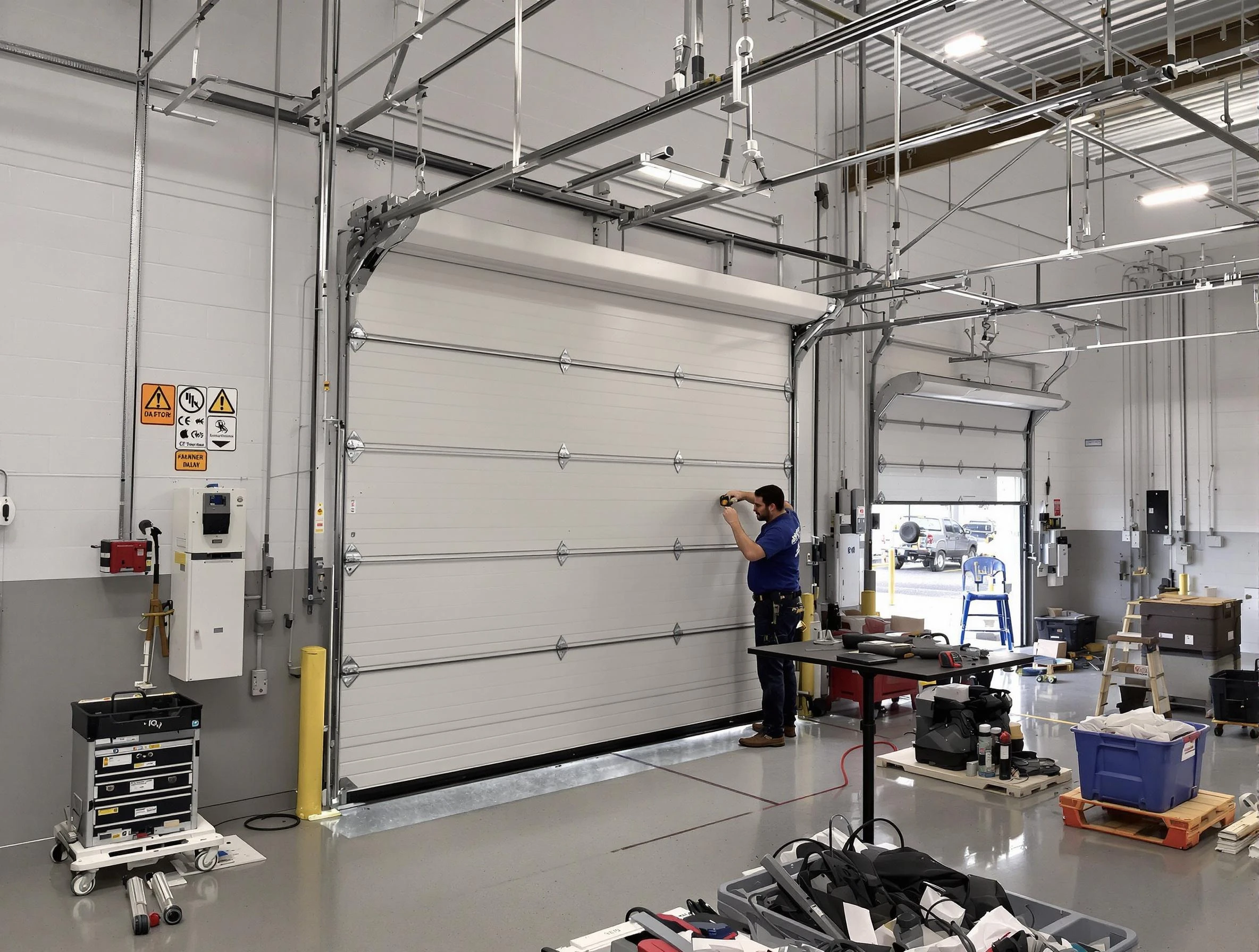 Commercial garage door repair being performed by Punta Gorda Garage Door Repair expert in Punta Gorda