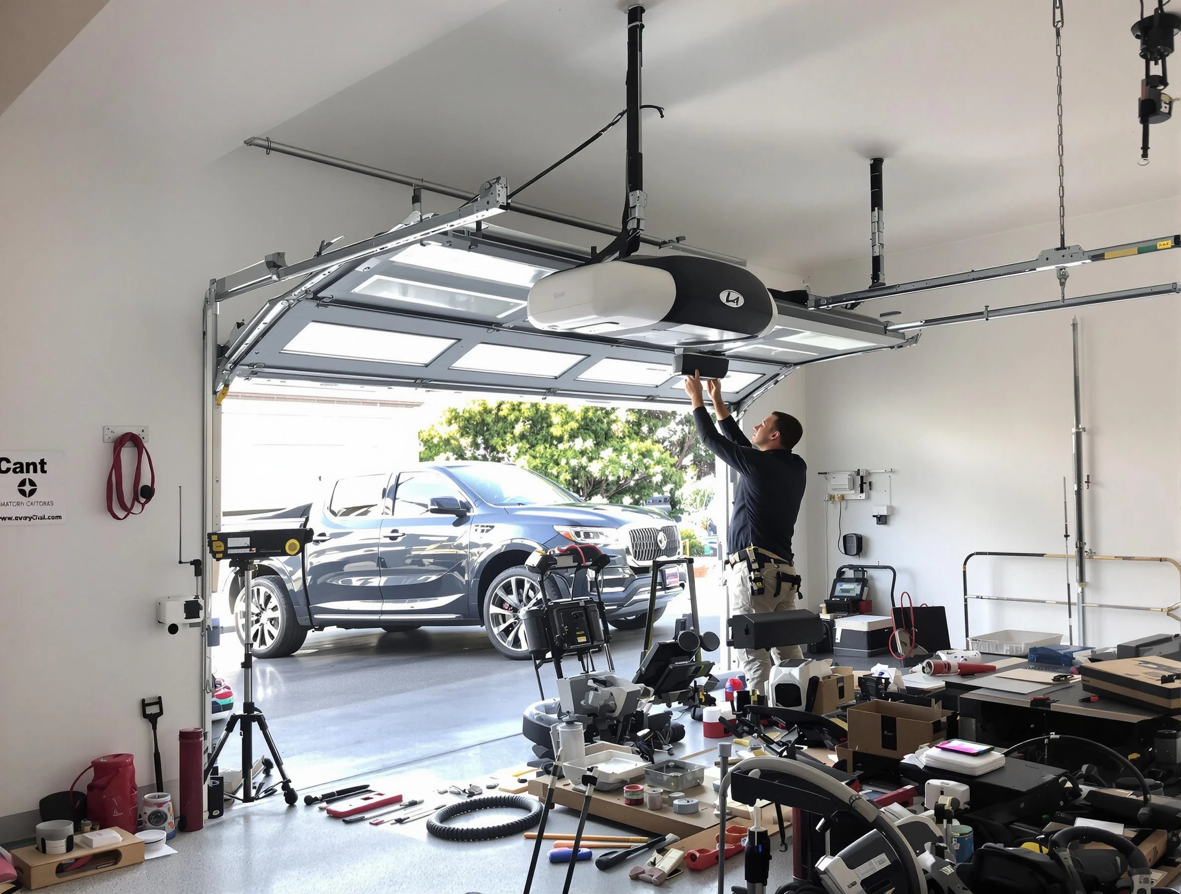 Punta Gorda Garage Door Repair specialist installing smart garage door opener system in Punta Gorda home