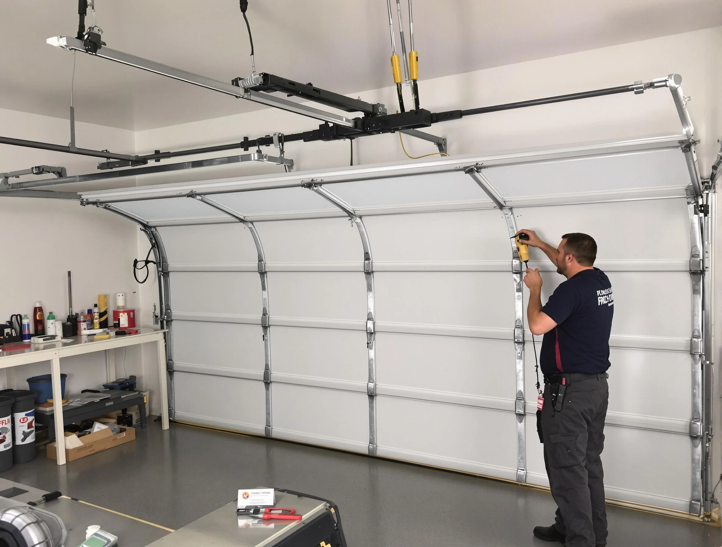 Punta Gorda Garage Door Repair certified technician performing overhead door system repair in Punta Gorda