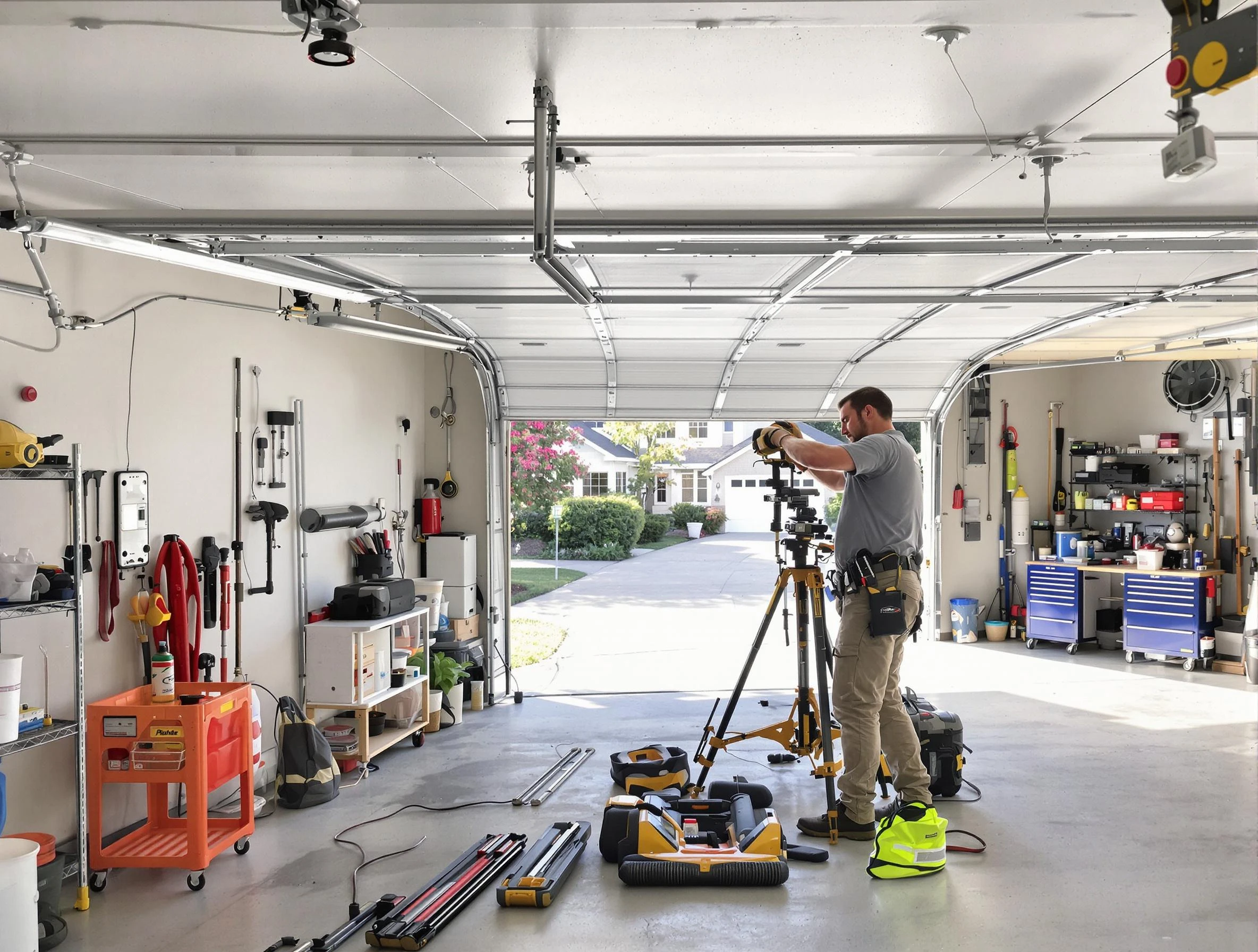 Punta Gorda Garage Door Repair specialist performing laser-guided track alignment in Punta Gorda